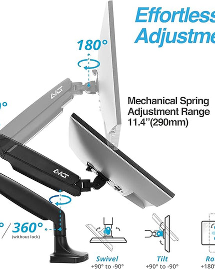 AVLT Single 17"-45" Monitor Arm Desk Mount Premium Mechanical Spring fits One Flat/Curved/Ultrawide Monitor Full Motion Height Swivel Tilt Rotation Adjustable, Black
