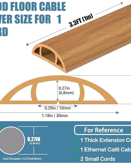 Floor Cord Covers for Wires 3.3FT Cable Hider Wire Cover Self Adhesive Cord Hider Floor for Offices, Homes, Workshops, Warehouses Cable Cavity 0.39" W x 0.27" H