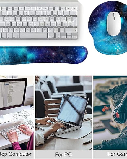 Keyboard Wrist Rest and Mouse Pad, Ergonomic Memory Foam Mouse Pad Wrist Support, Non-Slip & Pain Relief Mouse Pad and Keyboard Wrist Support, Comfortable Mousepad with Wrist Rest for Game, Office