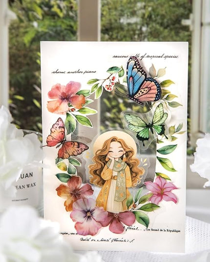 AuriicLeaf Butterfly and Branch PET Sticker Set, 118PCS Botanical Stickers for Scrapbooking, Journaling, DIY Crafts, and Planner Supplies