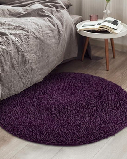 MAYSHINE Round Area Rug Set for Bathroom | Soft Plush Chenille Bath Mat, Water Absorbent Non-Slip Bathroom Rug | Washable Shag Carpet for Shower, Bedroom, or Home Décor | 36"x36" (Round) | Plum