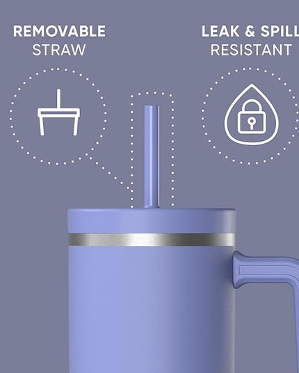 Hydrapeak Voyager 40 oz Tumbler with Handle and Straw Lid | Reusable Stainless Steel Water Bottle Travel Mug Cupholder Friendly | Insulated Cup (Iris)