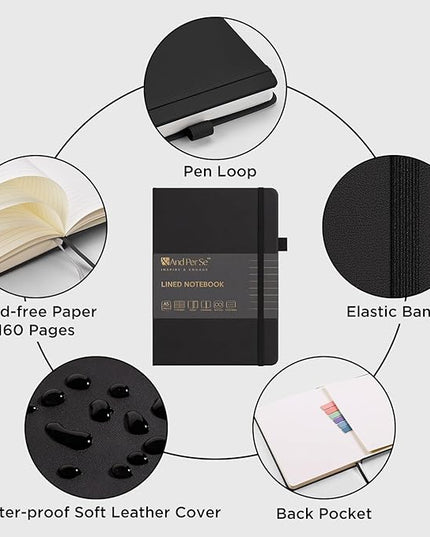 &And Per Se Lined Journal Notebook, 160 Pages, A5 5.7 x 8 inches College Ruled Thick Paper Notebook Journals for Writing, Hardcover Notebooks for Women Men Office School (1 Pack, Black)