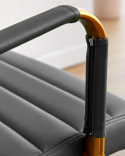 Livinia Modern Executive Office Desk Chair, Chrome & Leather Conference Room Swivel Chairs with Ribbed High Back, Adjustable Height, Removable Armrest, and Wheels for Home Office (Black(Gold))