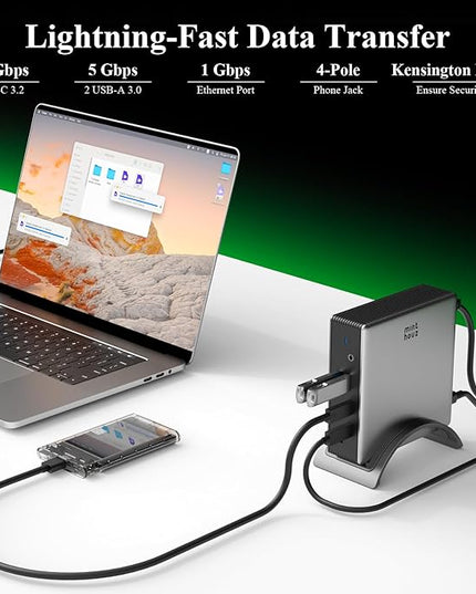 USB C Docking Station, Minthouz PD3.1 Docking Station 3 Monitorswith 4K@144Hz 2*HDMI+DP 140W PD Charge,USB-C 10Gb,2*USB-A 5Gbps, Gigabit Ethernet, Audio/Mic for Chrome OS & Windows
