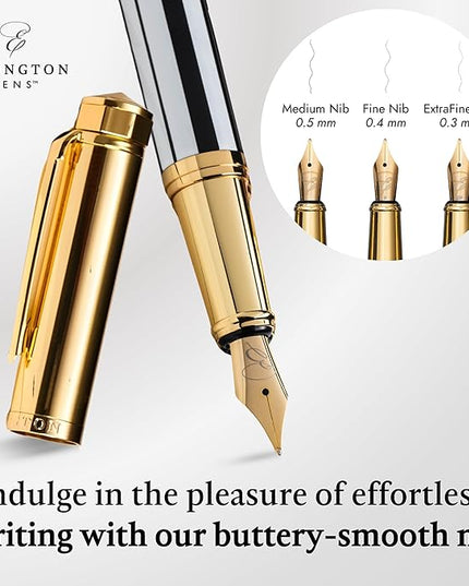 Ellington Pens Luxury Fountain Pen Set - Smooth Medium Nib- Includes 3 Ink Cartridges, Refillable Ink Converter, Gift Box- Fountain Pens For Writing, Calligraphy, Journaling, Sketching (Master Chopin)
