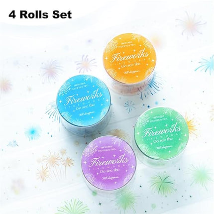 AuriicLeaf Fireworks PET Tape Set, 4 Rolls Pre-Cut Ephemera for Junk Journaling, Scrapbooking, Crafting, DIY Projects, Diaries, and Art Supplies