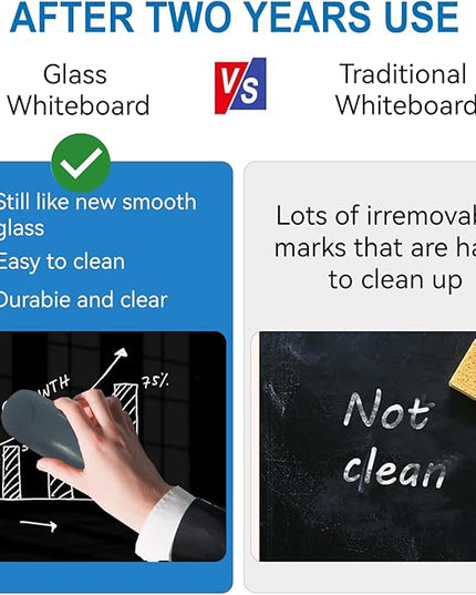 Black Glass Dry Erase Board - 72"X48" Magnetic Blackboard Large Frameless Whiteboard Clear Glass Wlack Boards with Super Strong Magnets, Wall Mounted for Office, School and Home
