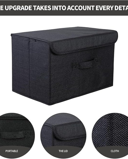 8 Pack Large Collapsible Storage Bins Container Fabric Boxs Bulk with Lids Storage Baskets for Shelves Drawers, Desktop, Closet, Office, Bedroom, Home, Garage (Black)