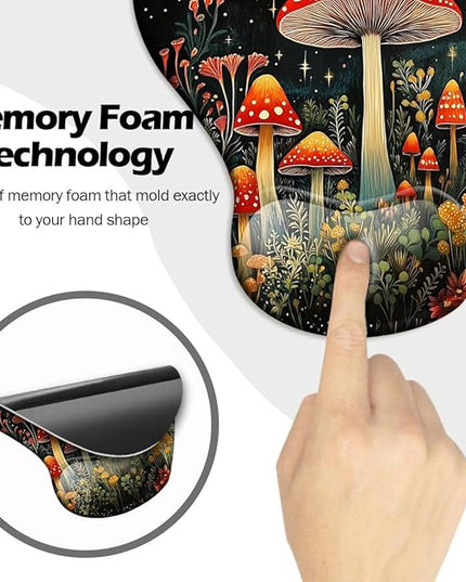 Ergonomic Mouse Pad with Wrist Support,Mouse Pad with Wrist Rest and Coaster Set,Office Supplies Non-Slip Mouse Pads for Desk, Non-Slip Comfortable,Mushroom Star
