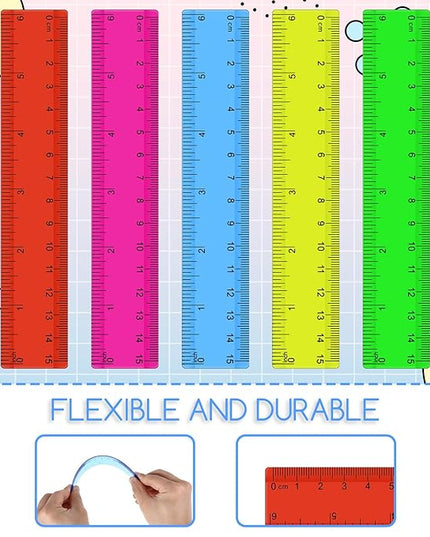150 Pcs 6 Inch Rulers Bulk, Clear Plastic Assorted Color Metric Rulers with Inches Centimeters Millimeter, Flexible Small Straight Rulers, First Day of School Gift for Students