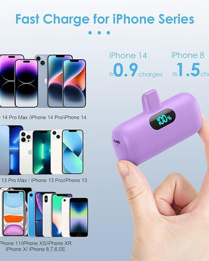 [2 Pack] Small Portable Charger for iPhone,Upgraded 5000mAh PD Fast Charging Power Bank, LCD Display Cute Mini Battery Pack Compatible with iPhone 14/14 Pro Max/13/13 Pro/12 Pro/11/XR/X/8,Blue+Purple