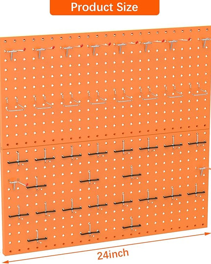 TORACK Metal Pegboard Wall Organizer 24" x 24" or 12" x 48", 70 PCS Tools Storage Pegboard for Garage, Modular Pegboard, Tool Organizer Board with Peg Board Hooks(Orange)