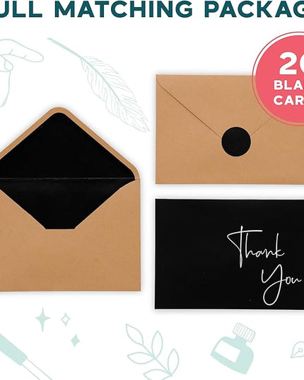 VNS Creations 50 Pack Thank You Cards With Envelopes, Stickers, 3.5x5 Inch Blank Thank You Notes - Bulk Box Set Notes for Graduation, Wedding, Small Business, Baby & Bridal Shower Card - Black