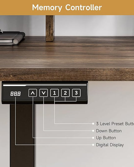 ONBRILL L Shaped Standing Desk with File Cabinet, 55x24'' Electric Stand Up Desk with Monitor and Storage Shelf, Adjustable Height 28-46'' for Home and Computer Workstation, Walnut