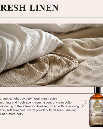 100ML/3.38fl.oz Fresh Linen Fragrance Oils, PHATOIL Fresh Linen Oil for Diffuser, Humidifier, Scented Oils for DIY Soap, Candle Making with Premium Glass Dropper