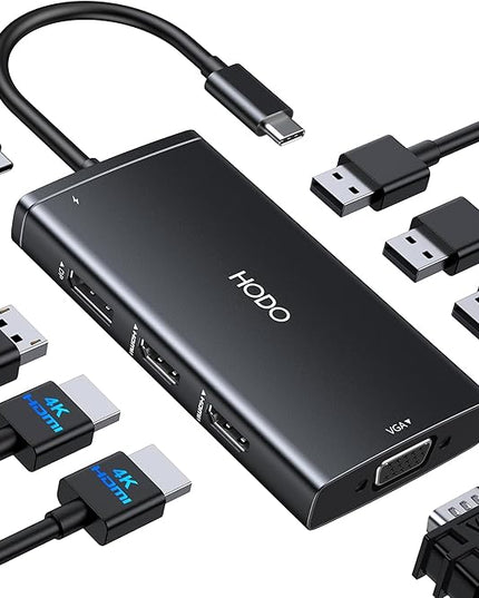 USB C Docking Station Dual Monitor Adapter for Dell HP, Laptop Docking Station 3 Monitors Quadruple Display USB C Hub Dongle to 4K HDMI+DisplayPort+VGA,3 USB2.0,100W PD, 8 in 1 Thunderbolt Dock