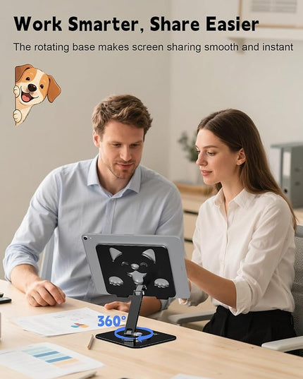 Aoviho Adjustable Tablet Stand for iPad - 360° Rotating Aluminum Desk Holder, Foldable Stable Stand for iPad Pro 12.9/11,Home Office & Travel,Great Gift for Mom & Teens, Black