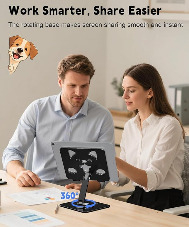 Aoviho Adjustable Tablet Stand for iPad - 360° Rotating Aluminum Desk Holder, Foldable Stable Stand for iPad Pro 12.9/11,Home Office & Travel,Great Gift for Mom & Teens, Black