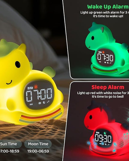 Alarm Clock with Night Light for Kids with Sleep Training and Sound Machine, Rechargeable Silicone Lamp OK to Wake Clock，Cute Animal Tabletop Lamp, Perfect Sleep Companion for Boys Girls，Blue Pony