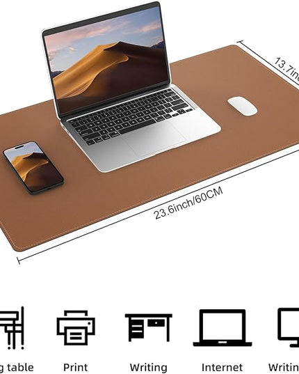 AFIING Dual-Sided Desk Pad, Natural Cork & PU Leather Large Mouse mats for Office and Home Work, Desk Protector Non-Slip, Waterproof, Easy Clean (Brown, 23.6" x 13.7")