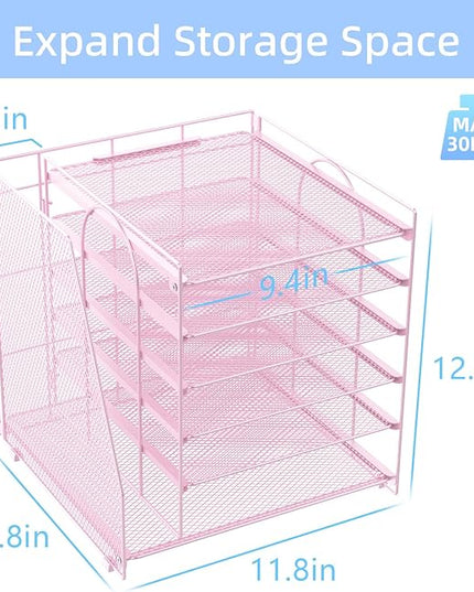 gianotter 6-Tier Paper Organizer With Magazine Holder, Desk Organizers and Accessories, Desk Accessories & Workspace Organizers, File Organizer for Office Supplies Storag (Pink, 6-Tier)