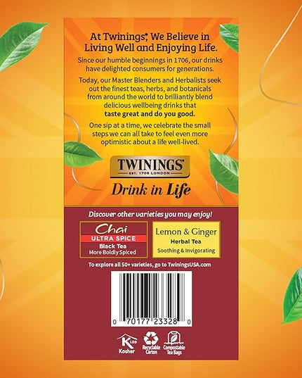 Twinings Chai Black Tea Individually Wrapped Bags, 50 Count (Pack of 6), Sweet, Savoury Spices, Caffeinated, Enjoy Hot or Iced, 300 Teabags