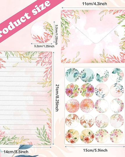 160 Pcs Stationery Paper Envelopes Set Includes 50 Lined Writing Paper & 50 Envelopes with 60 Colorful Round Dot Stickers, Cute Vintage Floral Letter Writing and Stationery Paper Envelopes(10Style)