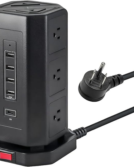 EP Power Strip Tower with USB Ports Surge Protector,Power Cord with 9 AC Outlet and 4 USB (3A 1C), 6 FT Extension Cord with Multiple Outlets, Charging Station for Home Office Dorm
