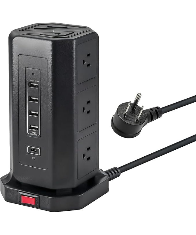 EP Power Strip Tower with USB Ports Surge Protector,Power Cord with 9 AC Outlet and 4 USB (3A 1C), 6 FT Extension Cord with Multiple Outlets, Charging Station for Home Office Dorm