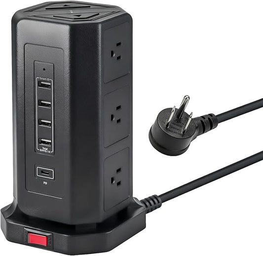 EP Power Strip Tower with USB Ports Surge Protector,Power Cord with 9 AC Outlet and 4 USB (3A 1C), 6 FT Extension Cord with Multiple Outlets, Charging Station for Home Office Dorm