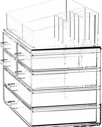 ZHIAI Stackable Storage Drawers, Acrylic Bathroom Counter Organizer Clear Makeup Organizers for Vanity, Kitchen Cabinets, Bathroom, Undersink, Home Organization and Storage (1 Top 6 Drawers)