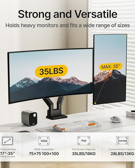 monTEK Dual Monitor Mount Monitor Arms for 2 Monitors for 17 to 35 Inch Curved Screen Holds 35 Lbs Adjustable Heavy Duty Monitor Desk Mount Cable Management, VESA 75/100mm,MA1007BK-D