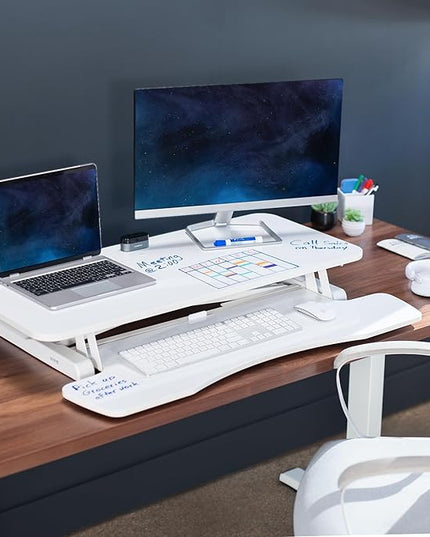 VIVO 36 inch Desk Converter, K Series, Height Adjustable Sit to Stand Riser, Dual Monitor and Laptop Workstation with Wide Keyboard Tray, White Dry Erase, DESK-V036KWE