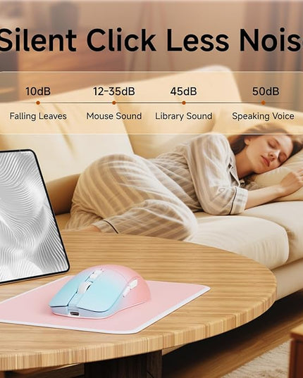 EWEADN G309 Wireless Computer Mouse,2.4G&Bluetooth Ergonomic Cordless Mice with 4000 DPI,5 Adjustment Levels,Cute and Portable Mouse for Laptops, PC and More,7 Buttons Office USB Mice-Blue&Pink