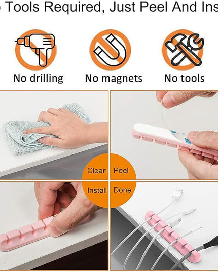 Cord Holder Cable Organizer Clips – Self Adhesive Cord Organizer for Desk, Car, Nightstands, Office, Pink Silicone Cord Keeper Cable Clips Wire Holders for Charger Cords (7-5-3-1-1 Slots)