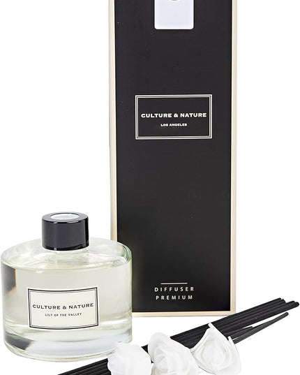 CULTURE & NATURE Reed Diffuser Set 6.7oz (200ml) Lily of The Valley Scented Diffuser with Sticks Home Fragrance Reed Diffuser for Bathroom Shelf Decor