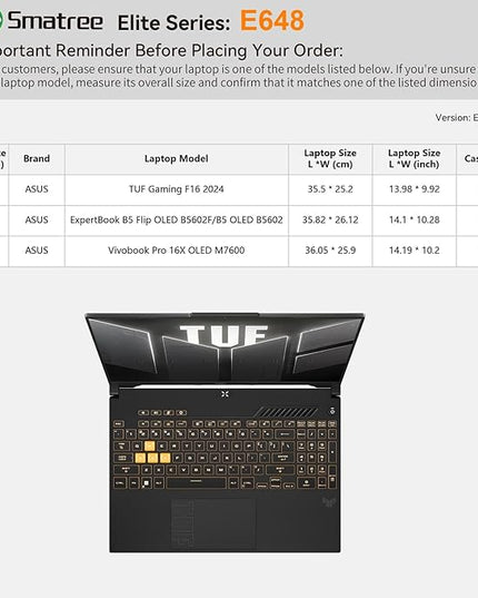 Smatree Laptop Sleeve for 16 inch ASUS TUF Gaming F16 2024, for 16 inch ExpertBook B5 Flip OLED B5602F/B5 OLED B5602, for 16inch Vivobook Pro 16X OLED M7600 Laptop, Case with Accessory Pocket (E648)
