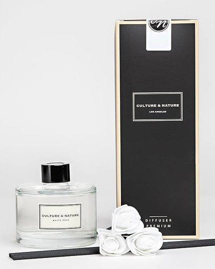CULTURE & NATURE Reed Diffuser Set 6.7oz (200ml) White Rose Scented Diffuser with Sticks Home Fragrance Reed Diffuser for Bathroom Shelf Decor