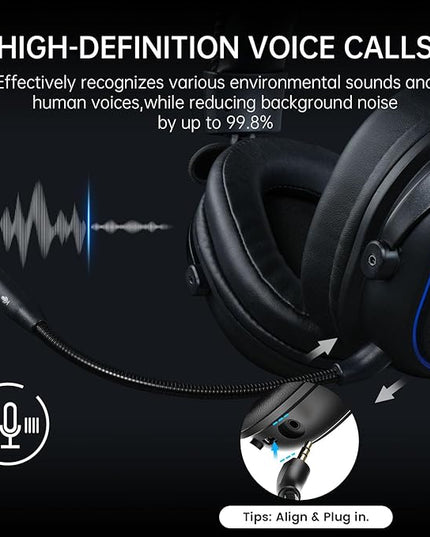 EKSA 2.4GHz Wireless Gaming Headset for PS5,PS4,PC,Switch,Mobile,Mac, Bluetooth Gaming Headphones with Detachable Microphone, RGB, 30ms Latency, 50H Battery, Stereo Sound Headset for Xbox