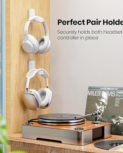Sticky Headphone Stand Controller Holder - EURPMASK 2 Pack Upgraded Adhesive Headset Hook, Headphone Holder for Desk with Soft Rubber Pads, Gaming Accessory Controller Headset Stand, Pearl White