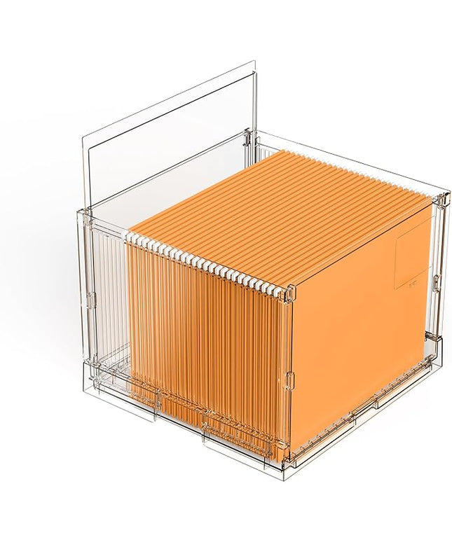File Organizer Box with Lid,Hanging Filing Folder Organizer for Document Storage with Plastic Slide, Letter-size File Holder Filing Box for Office/Home/Decor/（1Pack）