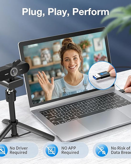 EMEET NOVA 4K Webcam with Tripod - 4K UHD, PDAF Autofocus, Adjustable Heights with 360° Swivel Head, 2 Noise-Cancelling Mics, USB Plug&Play, Privacy Cover, Ideal for Online Meetings&Live Streaming