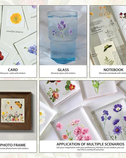 PRSTINCOL Flower Sticker Book, 40 Sheets 470pcs Floral Botanical Themed Journaling Supplies for Scrapbooking Supplies Aesthetic Junk Journal Craft DIY Craft Card Making Laptop