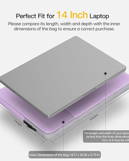 14 Inch Laptop Case Sleeve for HP Dell Lenovo ASUS Acer Chromebook 14,HP Pavilion 14,Dell Insprion 14,Lenovo IdeaPad 14,Acer Swift Go 14,Aspire 3 14, ASUS VivoBook 14 Waterproof Computer Bag -Purple