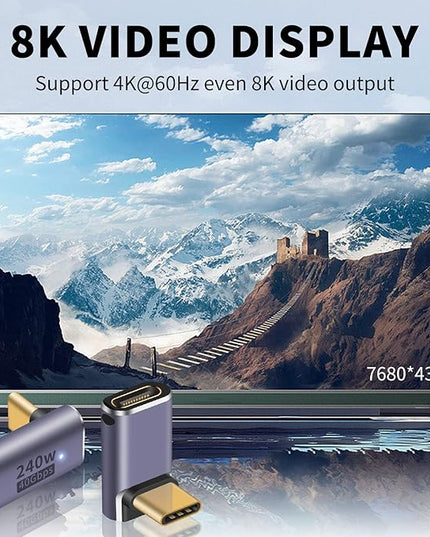Poyiccot 240W USB C 90 Degree Adapter, Up & Down 90 Degree USB C Adapter,(40Gbps, 8K@60Hz, Male to Female) Type C Extender Compatible for iPad, Notebook, Galaxy S23, Thunderbolt 4/3, (2-Pack)