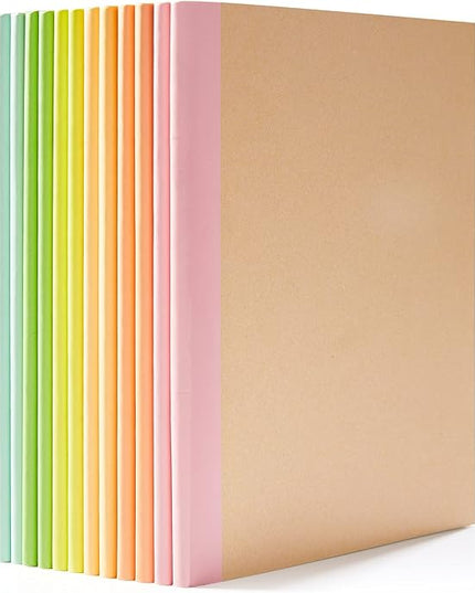 feela 16 Pack Composition Notebook Bulk, Kraft Cover Lined Blank College Ruled Travel Journals with Pastel Color Spine For Women Students Office, 60 Pages, 8.3”x 5.5”, A5, 8 Pastel Colors