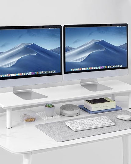Bamboo Dual Monitor Stand Riser White, Desk Monitor Riser for 2 Monitors, Supports for PC Computer Monitor, Printer, Heavy TV Riser up to 300 lbs, White