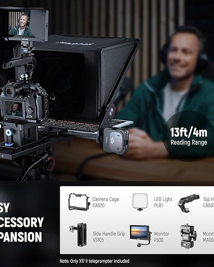 NEEWER Teleprompter X17 II with RT113 Remote/APP Control, 17" HD Beamsplitter All Metal Frame Upgraded Camera Mount QR Plate Compatible with Manfrotto 501PL iPad iPhone, Max Load 44.1Ib, Assembly Free