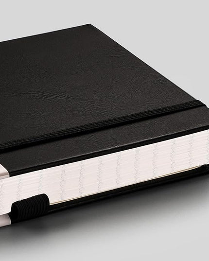 EMSHOI Lined Journaling Notebooks - 120gsm Thick Leather Journal with Sticky Notes, 256 Numbered Pages A5 Hardcover College Ruled Notebook for Women Men Work School Writing, 5.75" x 8.38"-Black